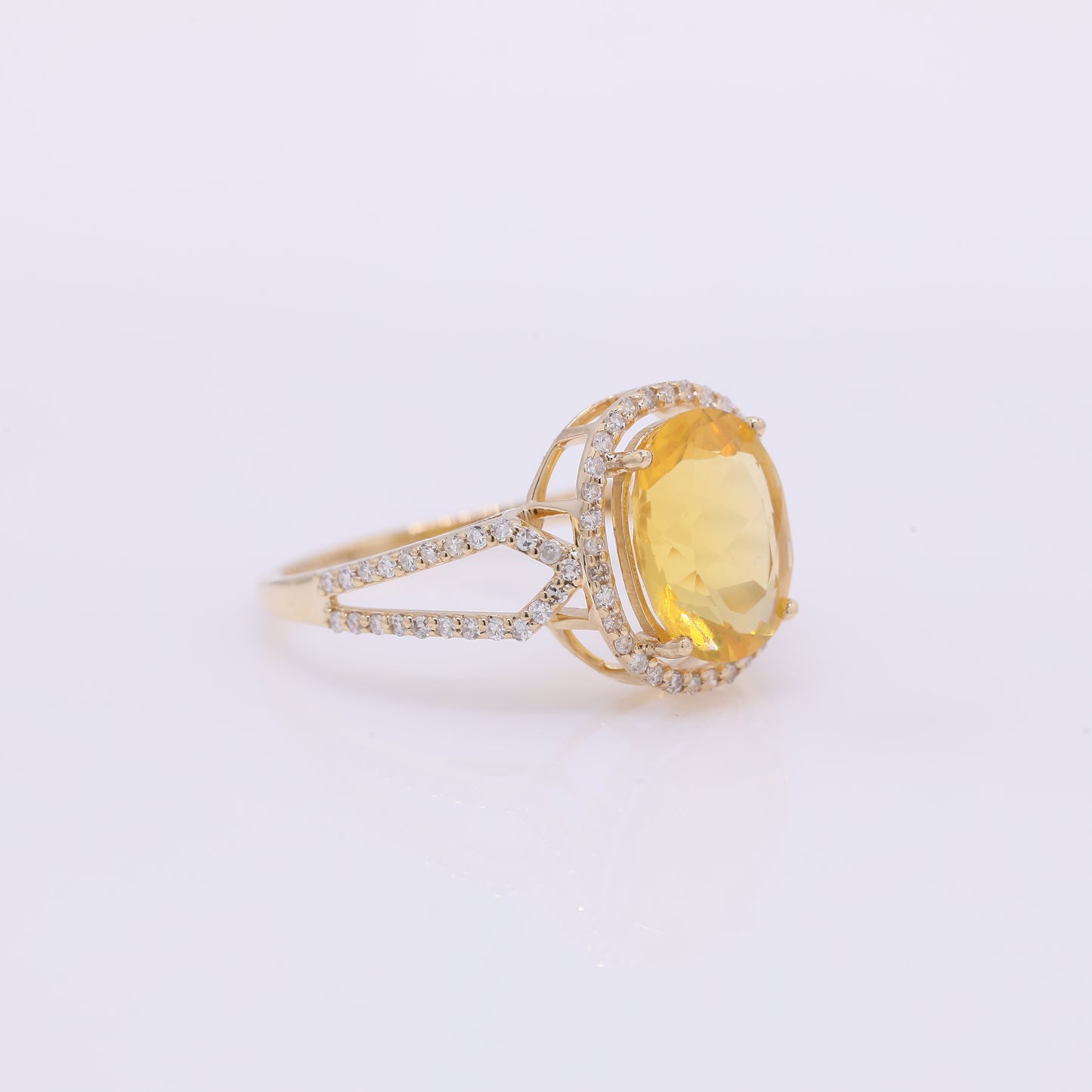 1.91 Ct Oval Mixed Cut Natural Fire Opal 14K Gold Ring