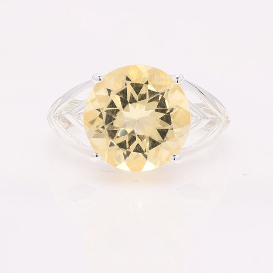 5.43 Ct Round Citrine 925 Silver Ring