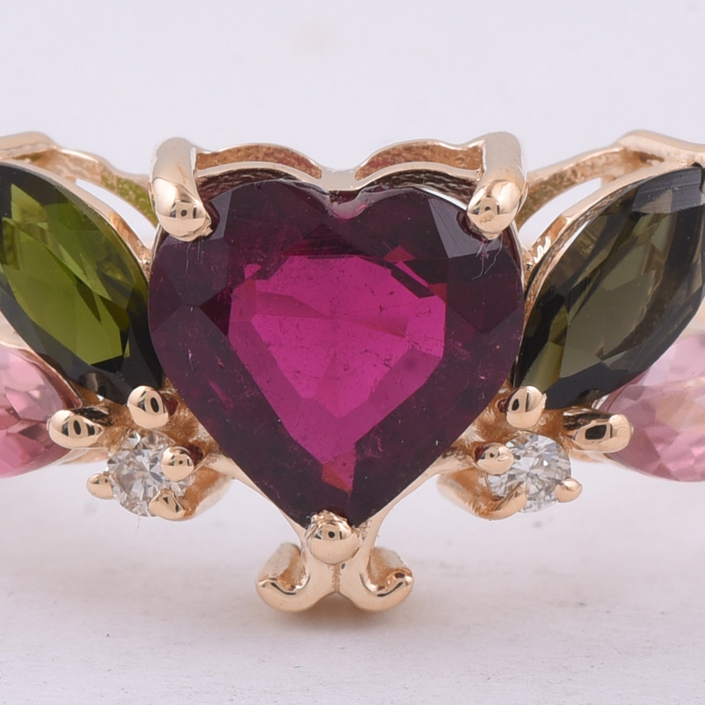2.06 Ct Heart, Marquise Natural Multi-Coloured Tourmaline 14K Gold Ring