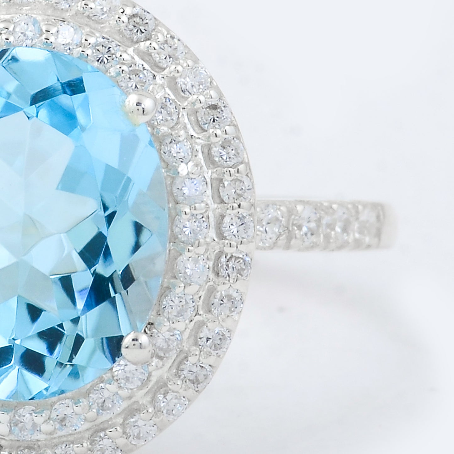 5.08 Ct Oval Blue Topaz, Cubic Zirconia 925 Sterling Silver Ring