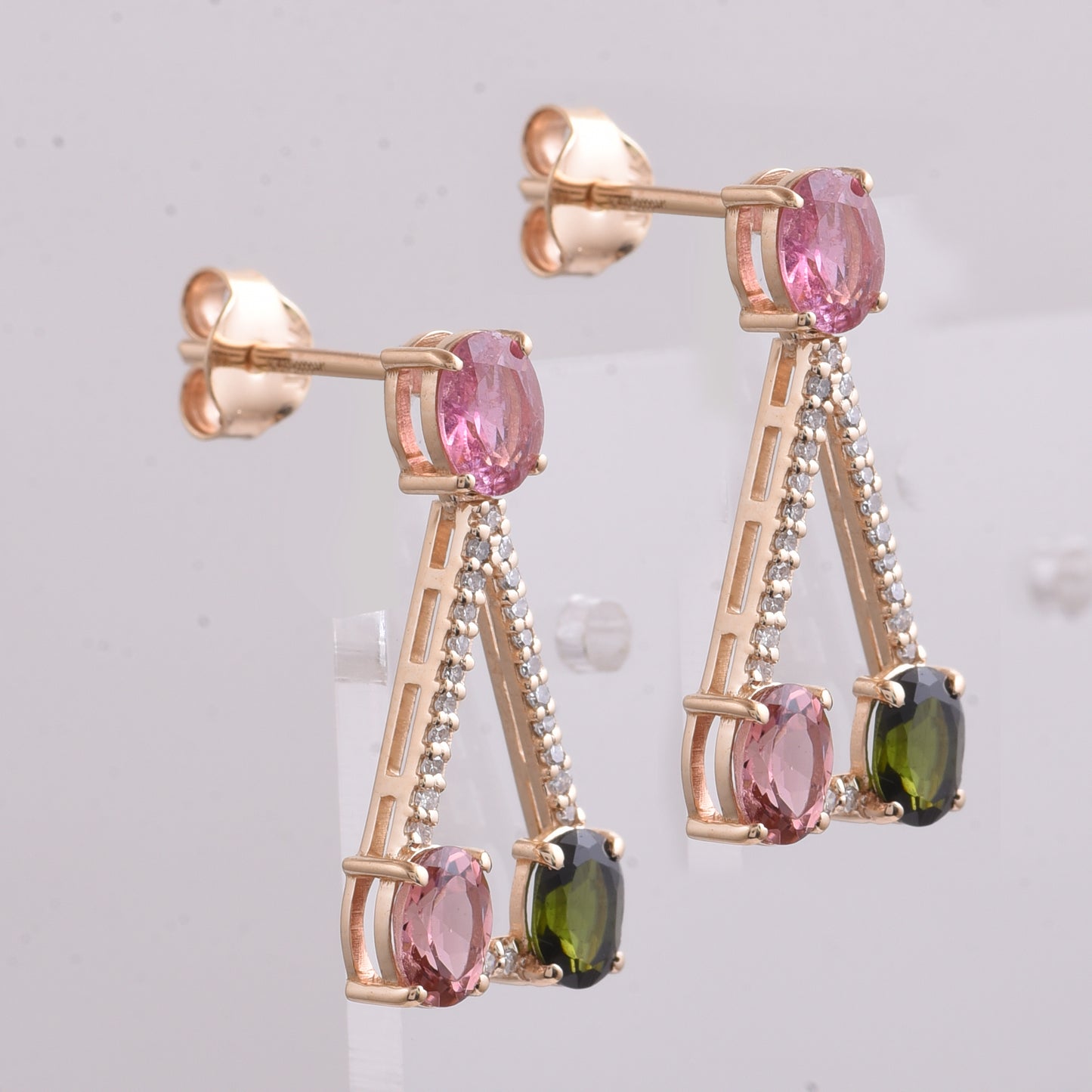 2.05 Ct Oval Mixed Cut Natural Multi-Coloured Tourmaline 14K Gold Earrings