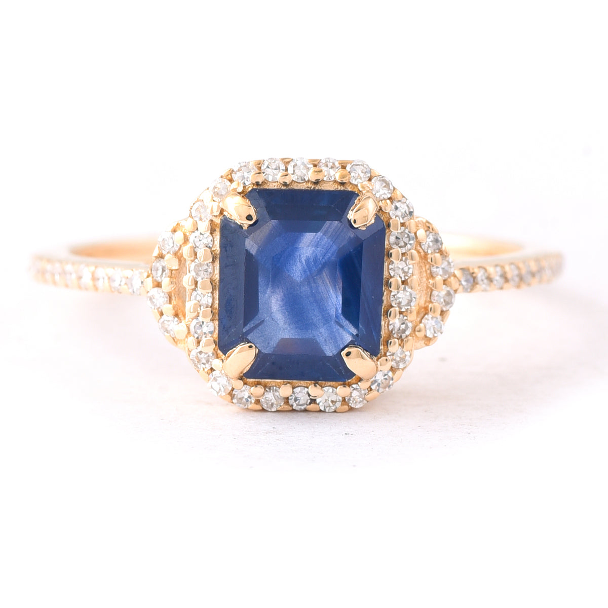 1.79 Ct Octagon Step Cut Natural Sapphire 14K Gold Ring