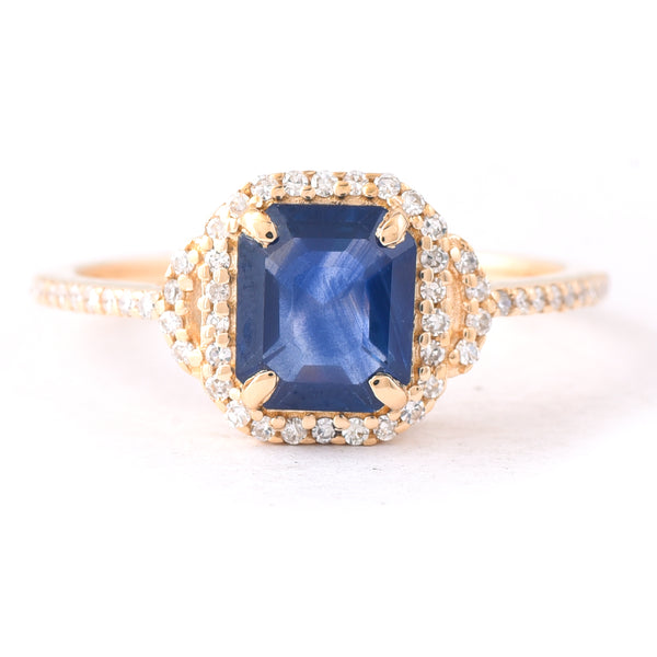 1.79 Ct Octagon Step Cut Natural Sapphire 14K Gold Ring