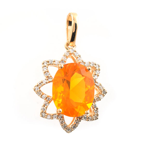 1.79 Ct Oval Mixed Cut Natural Fire Opal 14K Gold Pendant