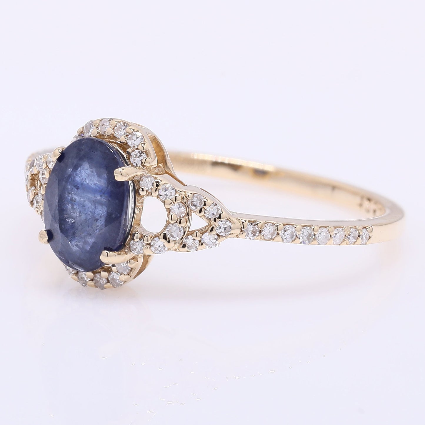 1.30 Ct Oval Mixed Cut Natural Sapphire 14K Gold Ring