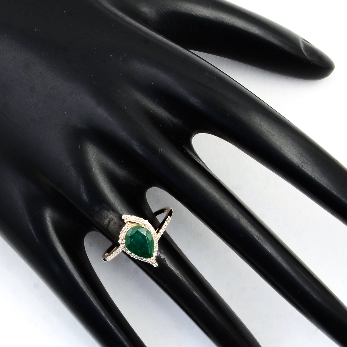 1.31 Ct Pear Mixed Cut Natural Beryl Emerald 14K Gold Ring
