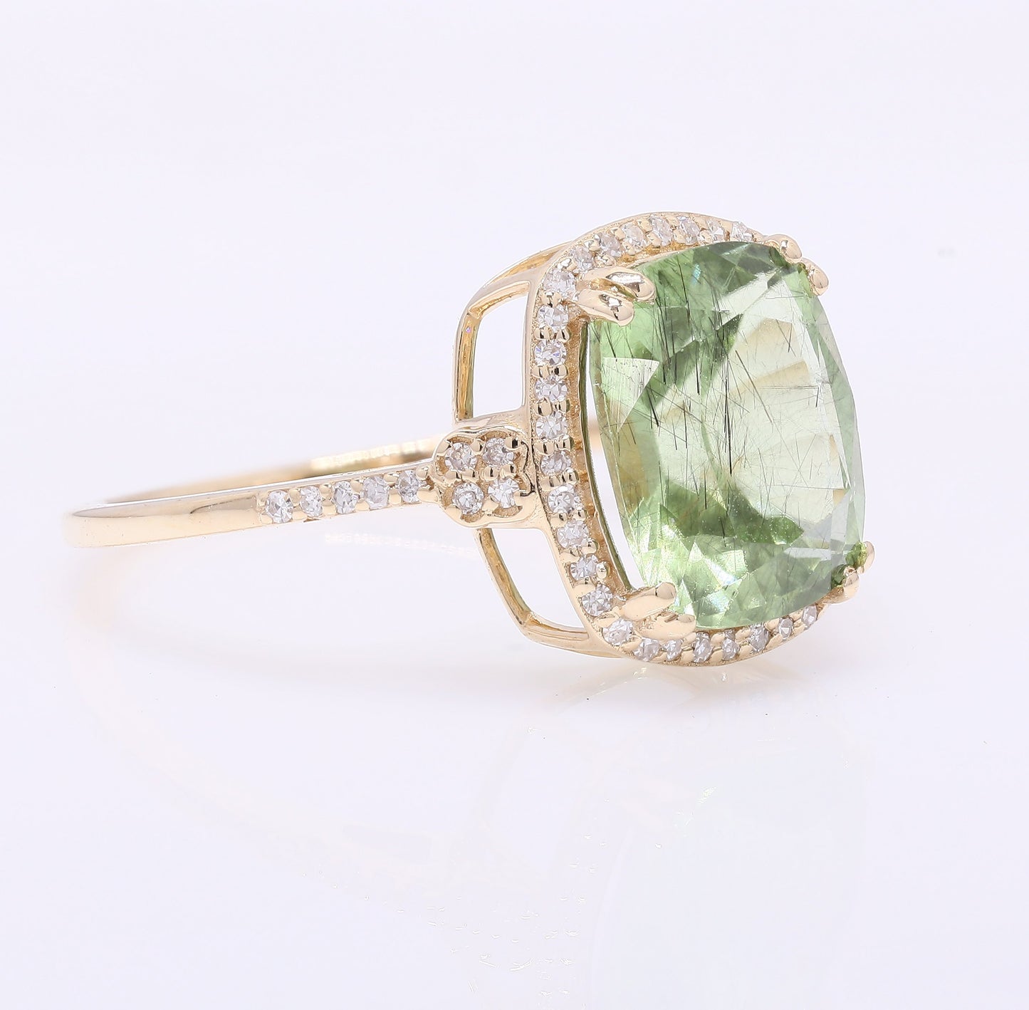 4.01 Ct Cushion Mixed Cut Natural Peridot 14K Gold Ring