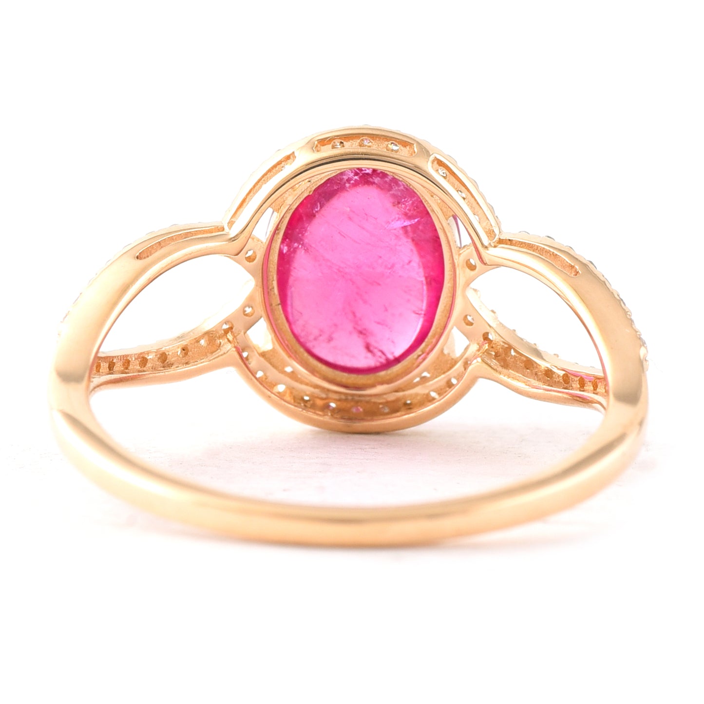 2.21 Ct Oval Cabochon Cut Natural Rubellite 14K Gold Ring