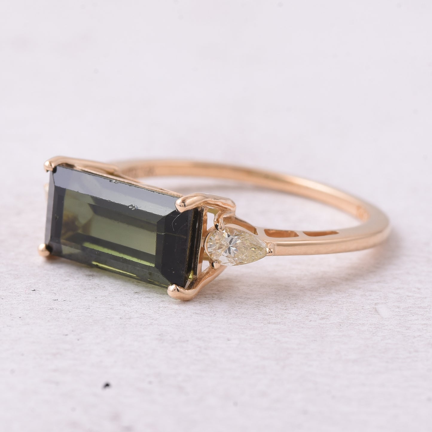 3.71 Ct Rectangle Step Cut Natural Green Tourmaline 14K Gold Ring