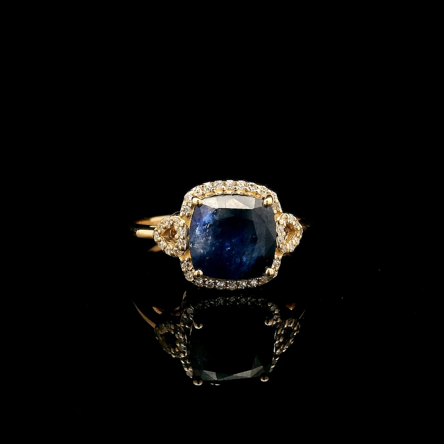 3.60 Ct Cushion Mixed Cut Natural Sapphire 14K Gold Ring