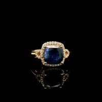 3.60 Ct Cushion Mixed Cut Natural Sapphire 14K Gold Ring