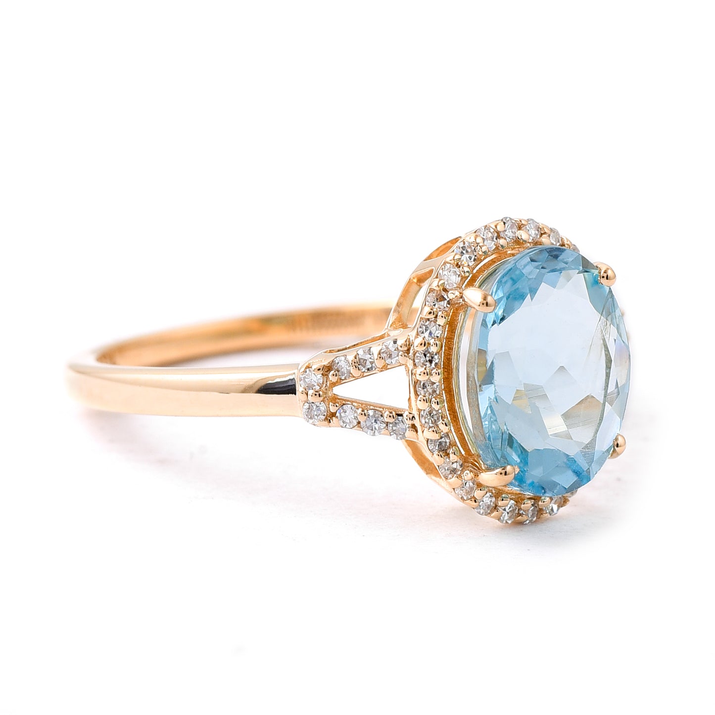 1.88 Ct Oval Mixed Cut Natural Aquamarine 14K Gold Ring