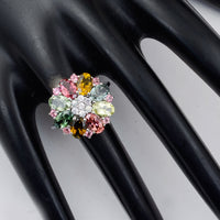 3.88 Ct Oval Mixed Cut, Round Mixed Cut Natural Multi-Coloured Tourmaline 950 Platinum Ring