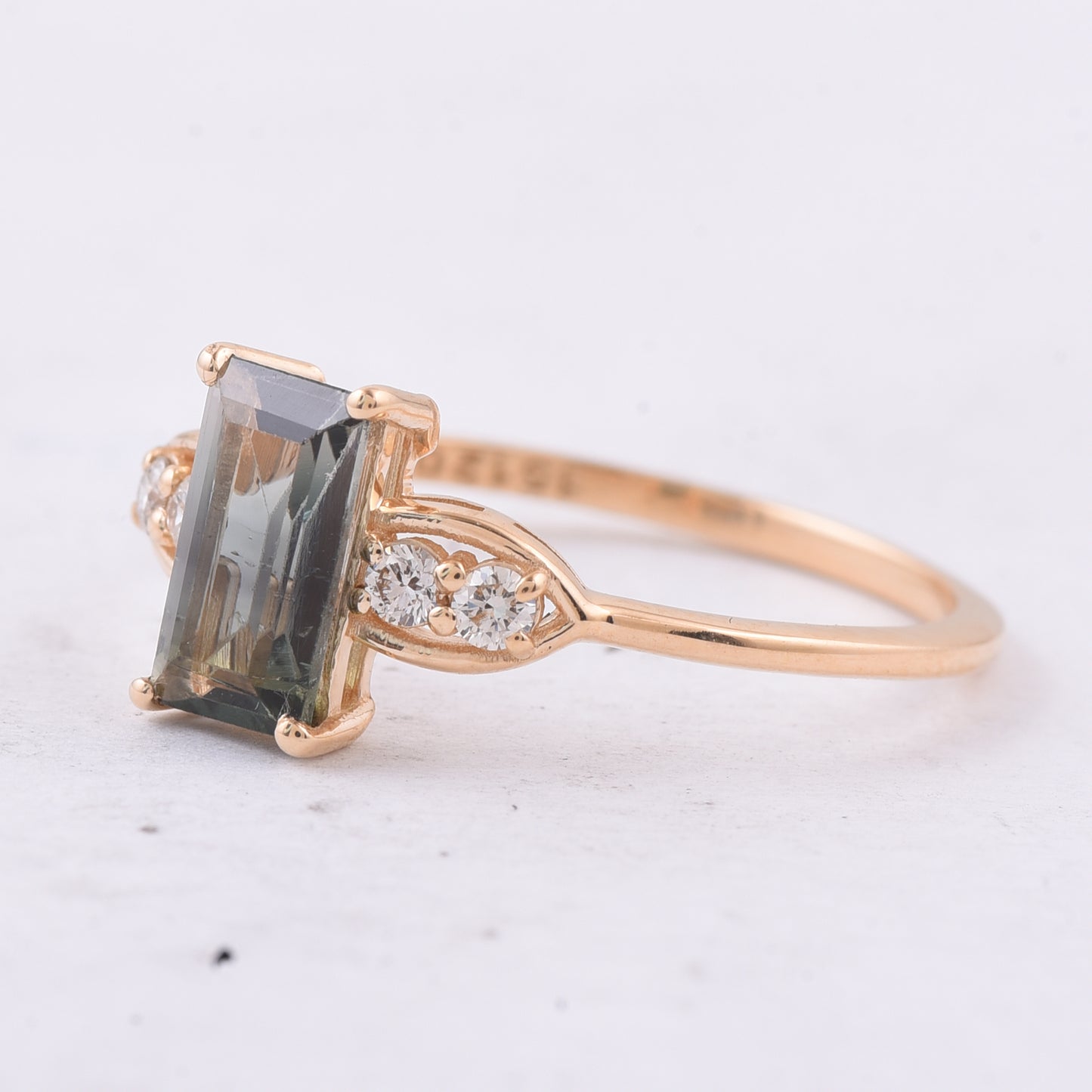 0.89 Ct Rectangle Step Cut Natural Tourmaline 14K Gold Ring