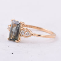 0.89 Ct Rectangle Step Cut Natural Tourmaline 14K Gold Ring