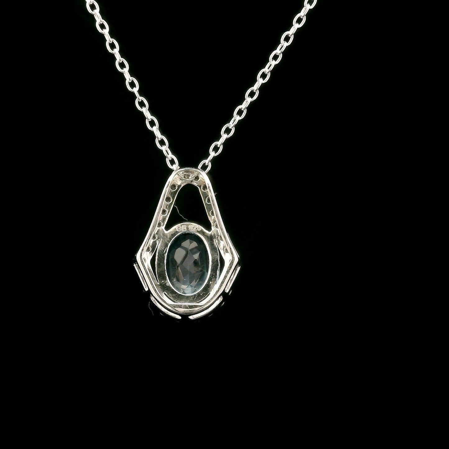 1.61 Ct Oval Blue Topaz, White Zircon 925 Sterling Silver Pendant