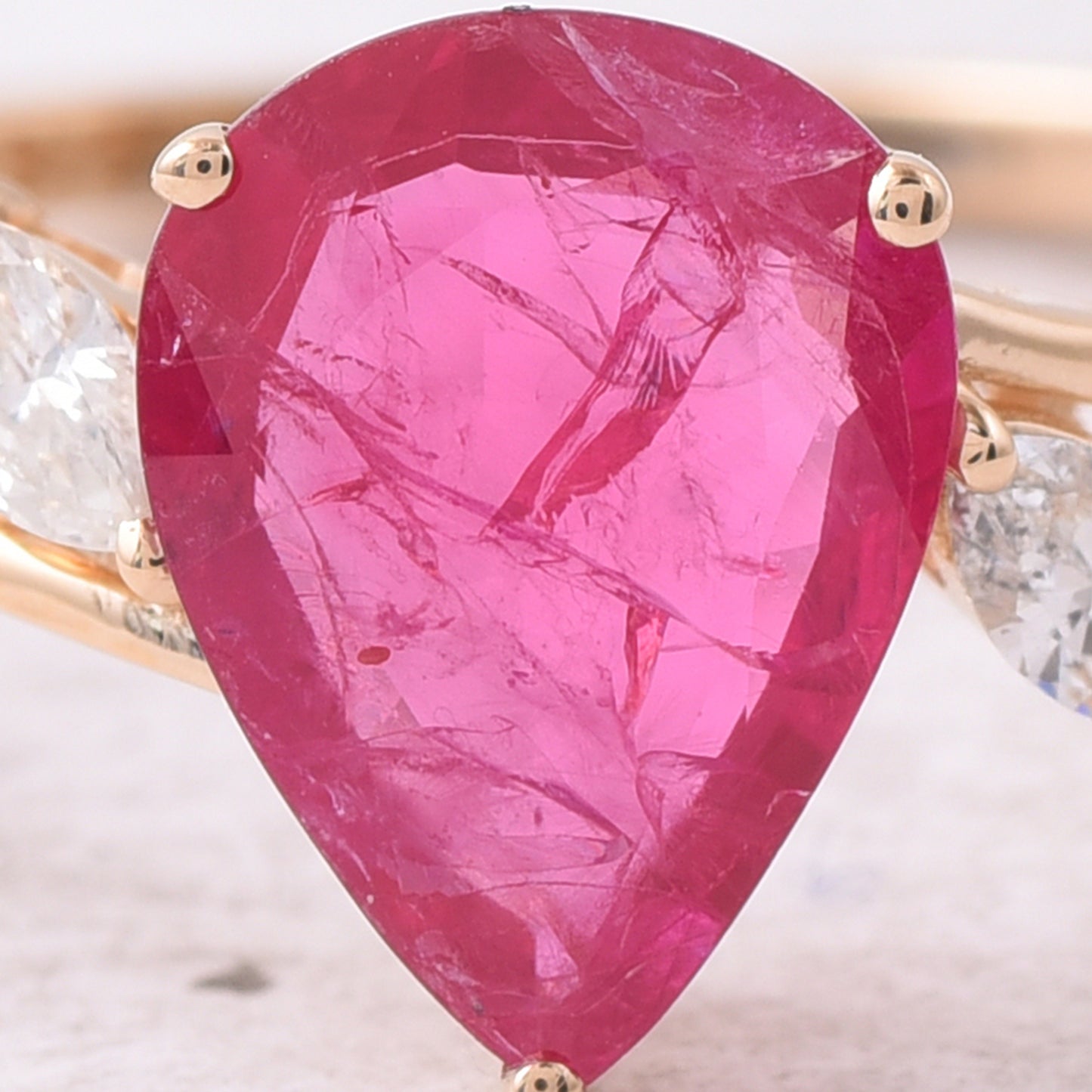 1.27 Ct Pear Natural Ruby 14K Gold Ring