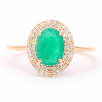 1.40 Ct Oval Mixed Cut Natural Emerald 14K Gold Ring