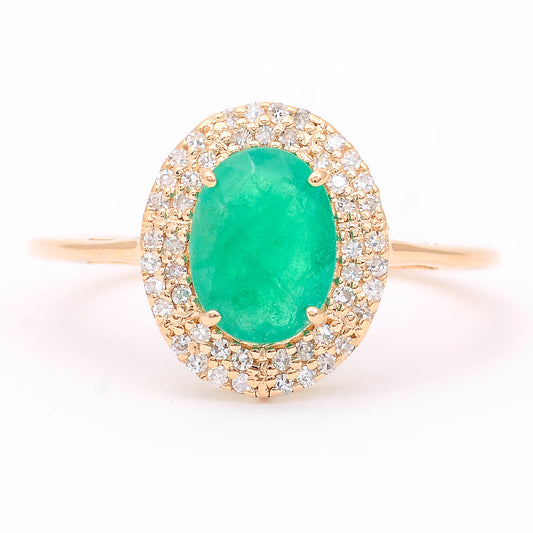 1.40 Ct Oval Mixed Cut Natural Emerald 14K Gold Ring