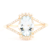 1.44 Ct Oval Mixed Cut Natural Beryl Aquamarine 14K Gold Ring
