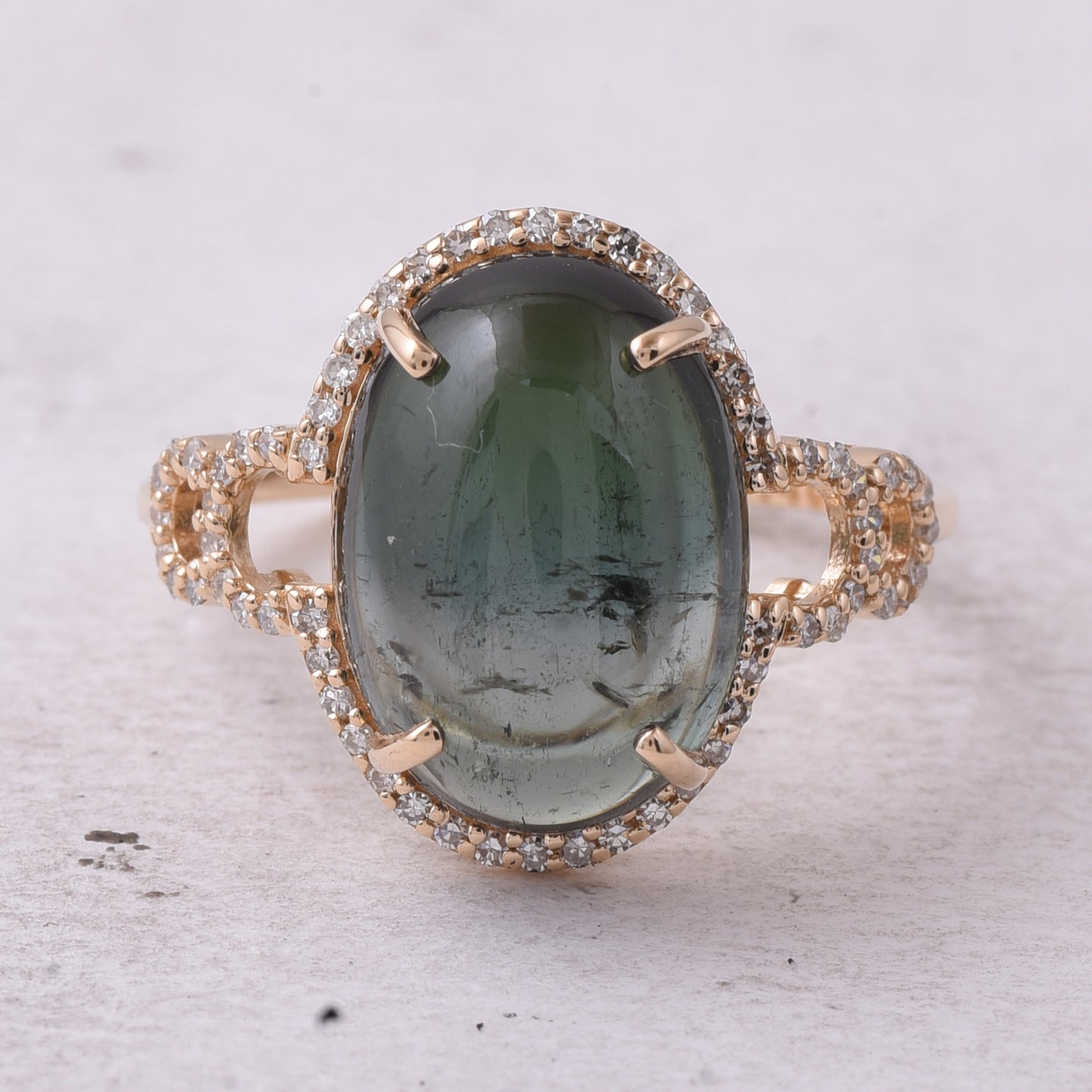 6.49 Ct Oval Cabochon Cut Natural Tourmaline 14K Gold Ring