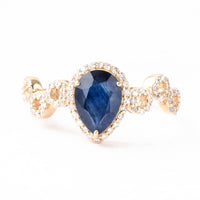 1.58 Ct Pear Mixed Cut Natural Corundum Sapphire 14K Gold Ring