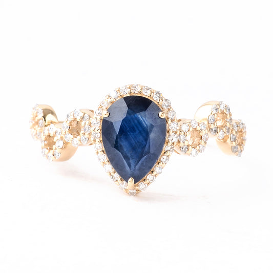 1.58 Ct Pear Mixed Cut Natural Corundum Sapphire 14K Gold Ring
