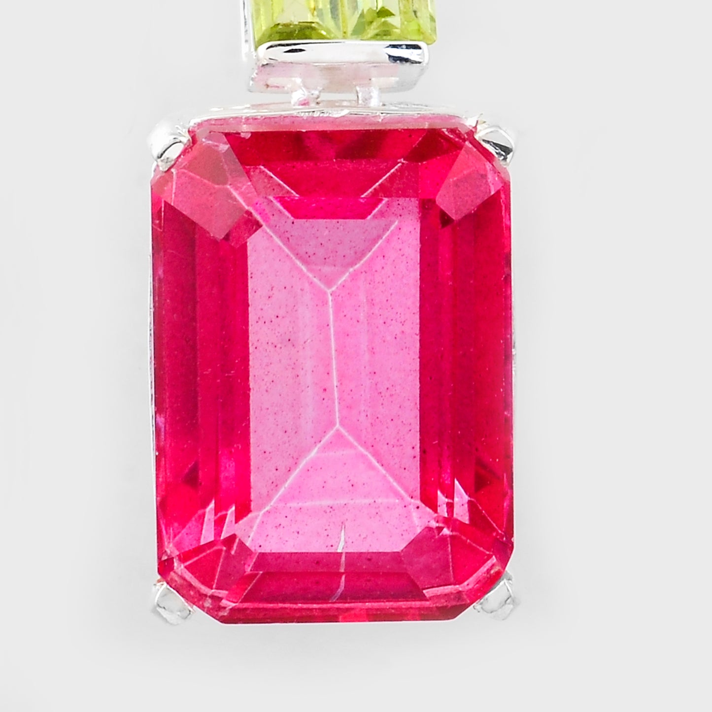 9.80 Ct Octagon Pink Topaz, Peridot, 925 Sterling Silver Pendant