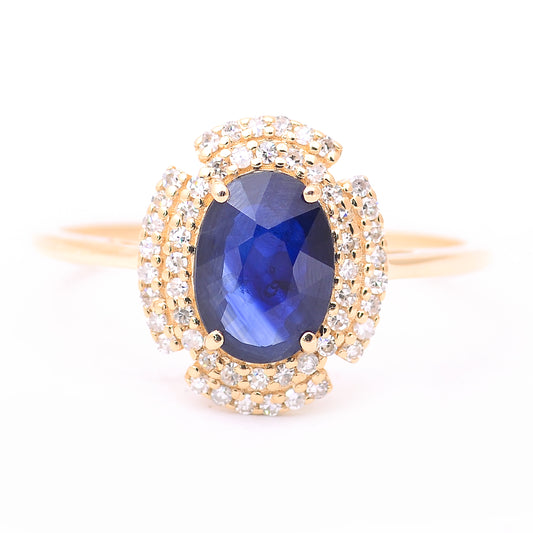 1.29 Ct Oval Mixed Cut Natural Sapphire 14K Gold Ring
