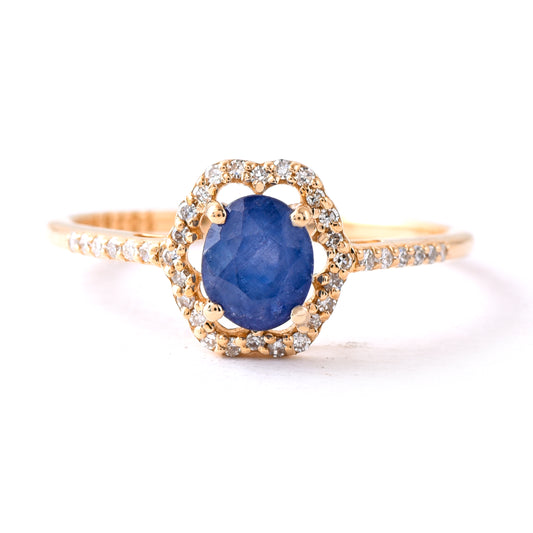 1.12 Ct Oval Mixed Cut Natural Sapphire 14K Gold Ring