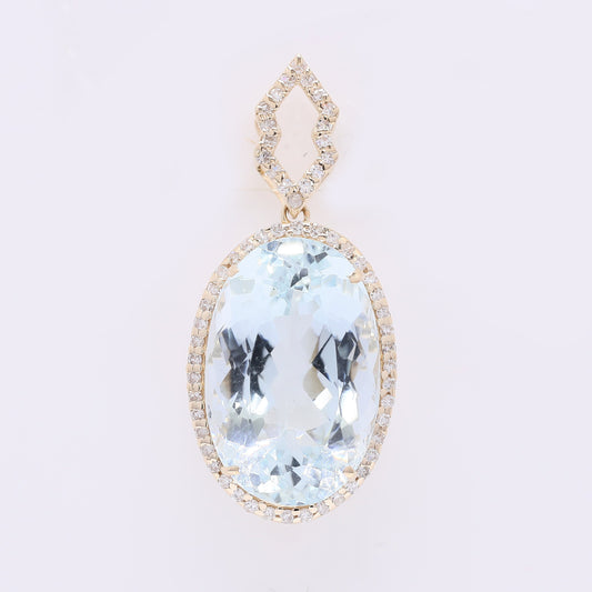 6.93 Ct Oval Mixed Cut Natural Aquamarine 14K Gold Pendant