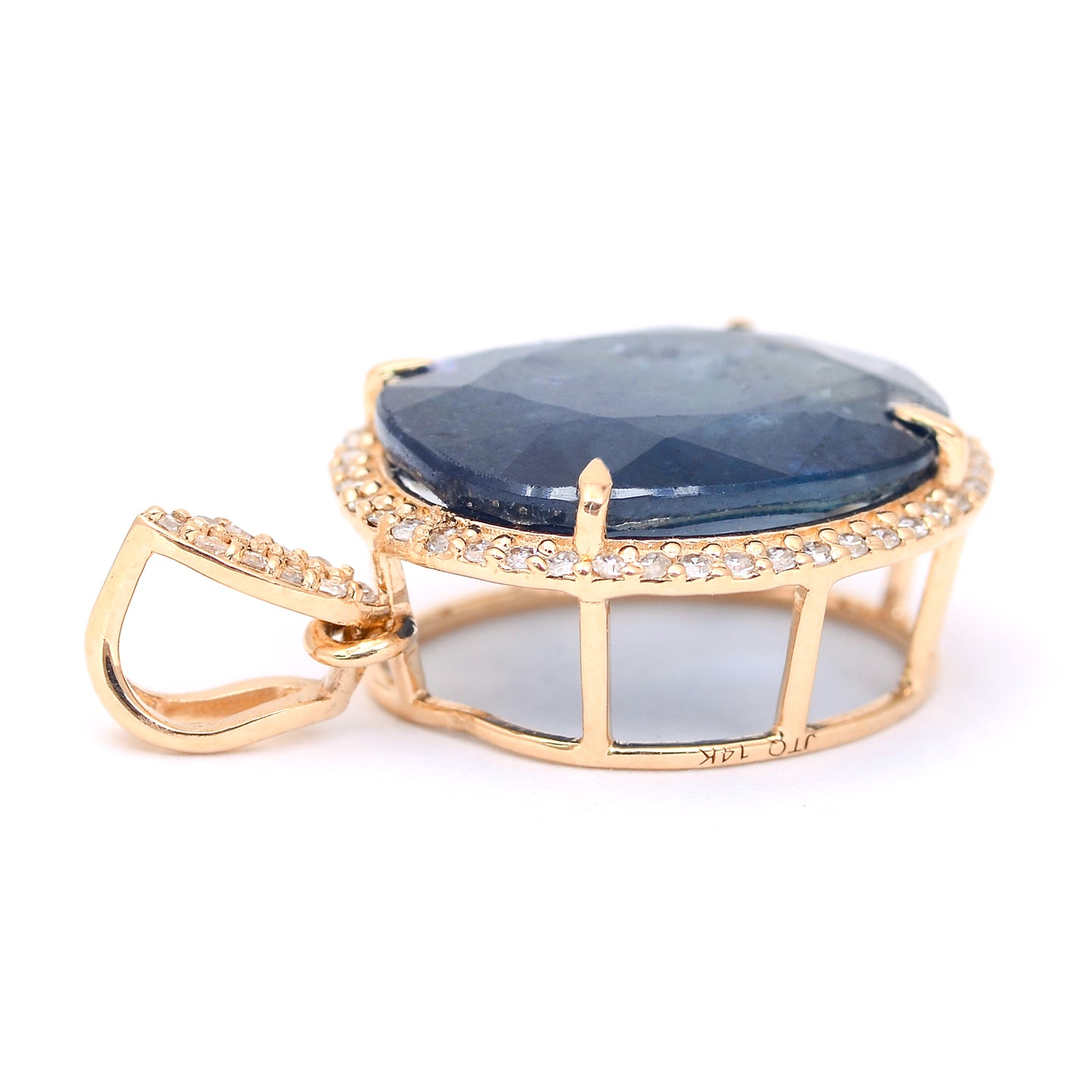 7.39 Ct Oval Mixed Cut Natural Sapphire 14K Gold Pendant