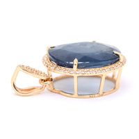7.39 Ct Oval Mixed Cut Natural Sapphire 14K Gold Pendant