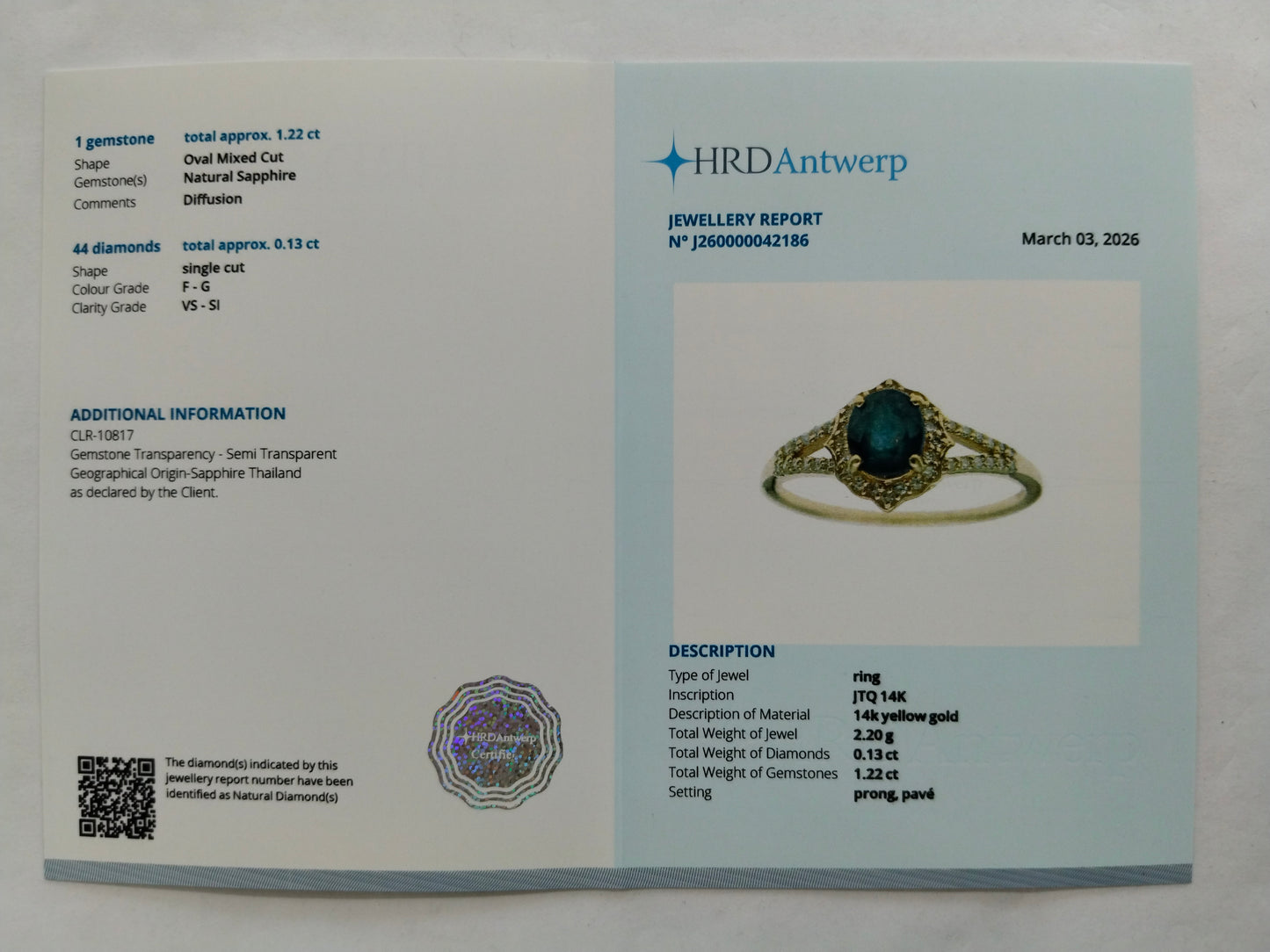 1.35 Ct Oval Mixed Cut Natural Sapphire 14K Gold Ring