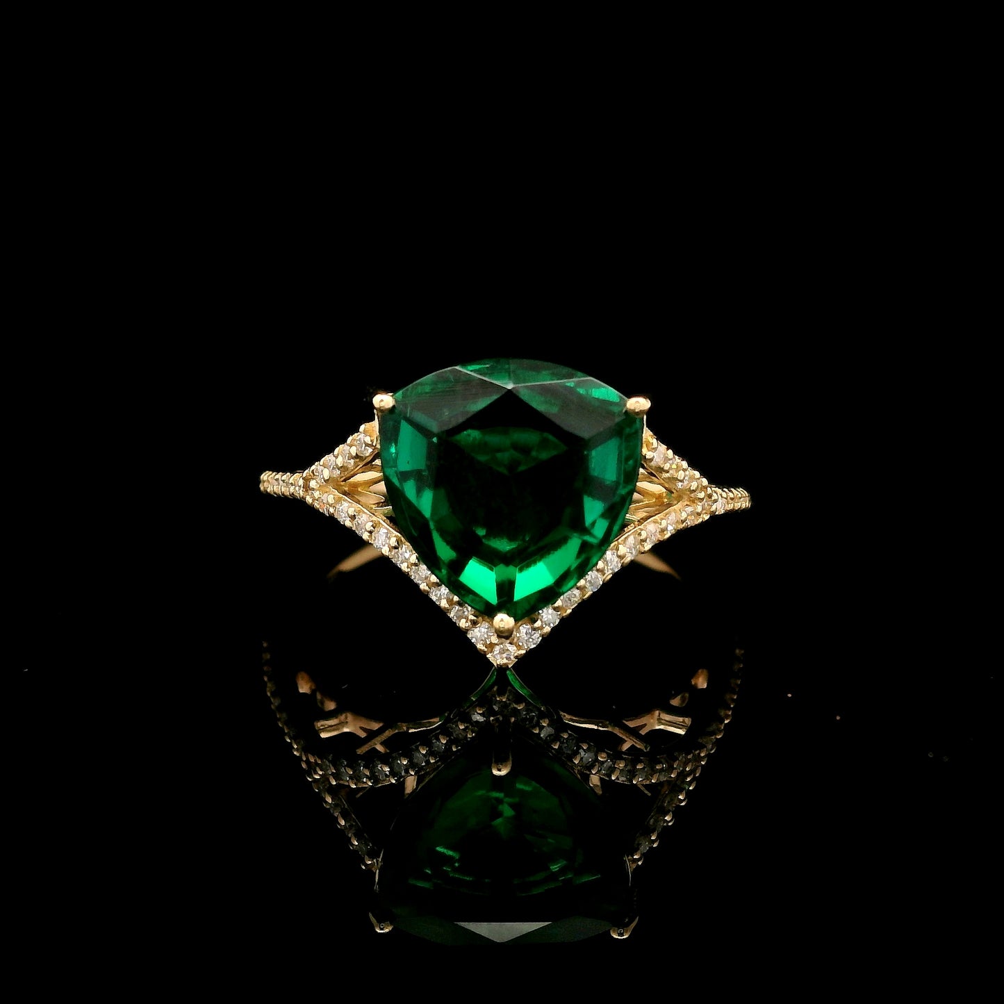3.35 Ct Triangular Mixed Cut Lab Grown Emerald 14K Gold Ring