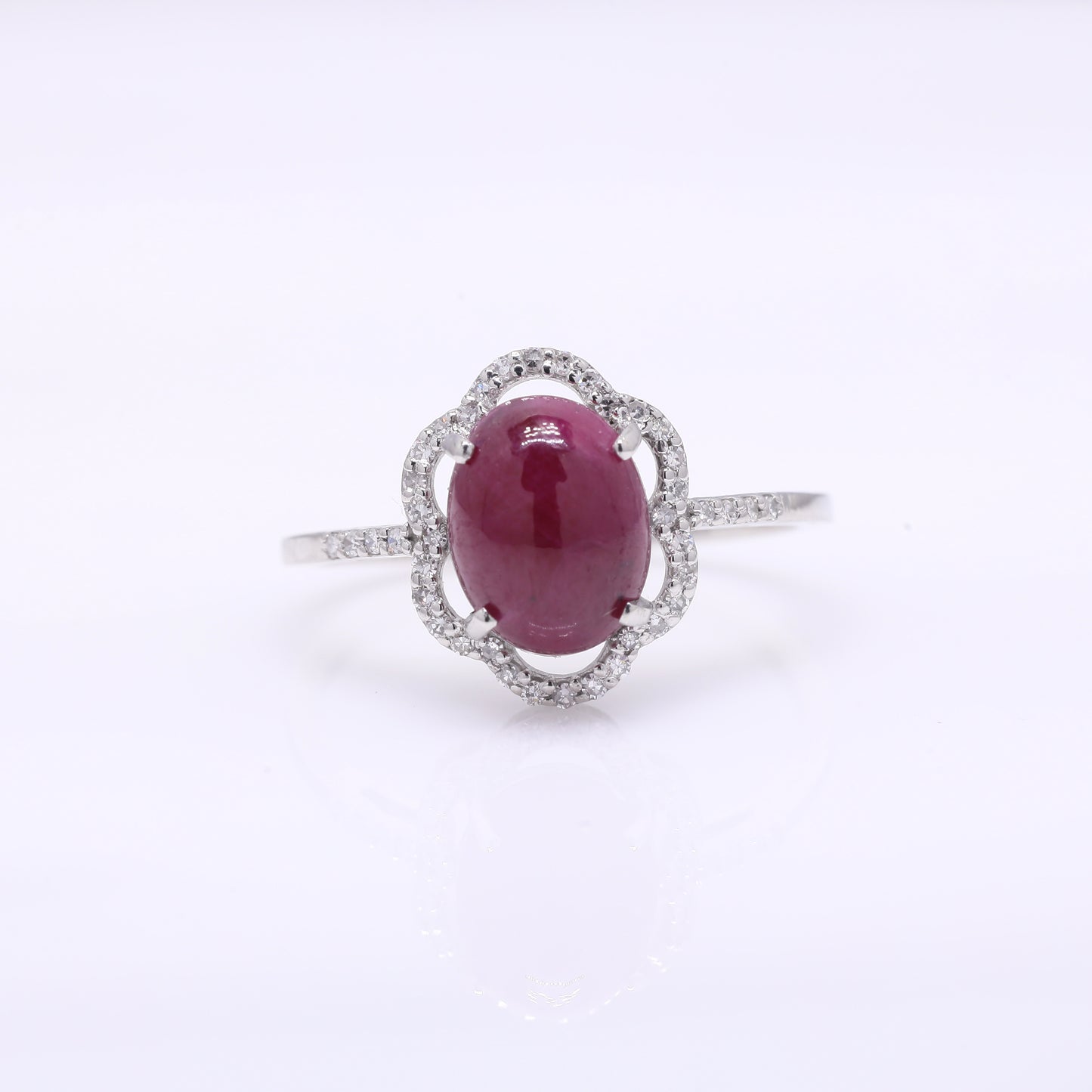 3.45 Ct Oval Cabochon Cut Natural Ruby 950 Platinum Ring