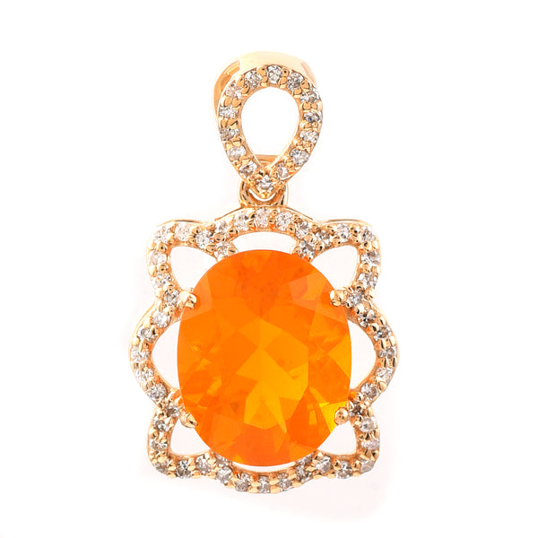 1.83 Ct Oval Mixed Cut Natural Fire Opal 14K Gold Pendant