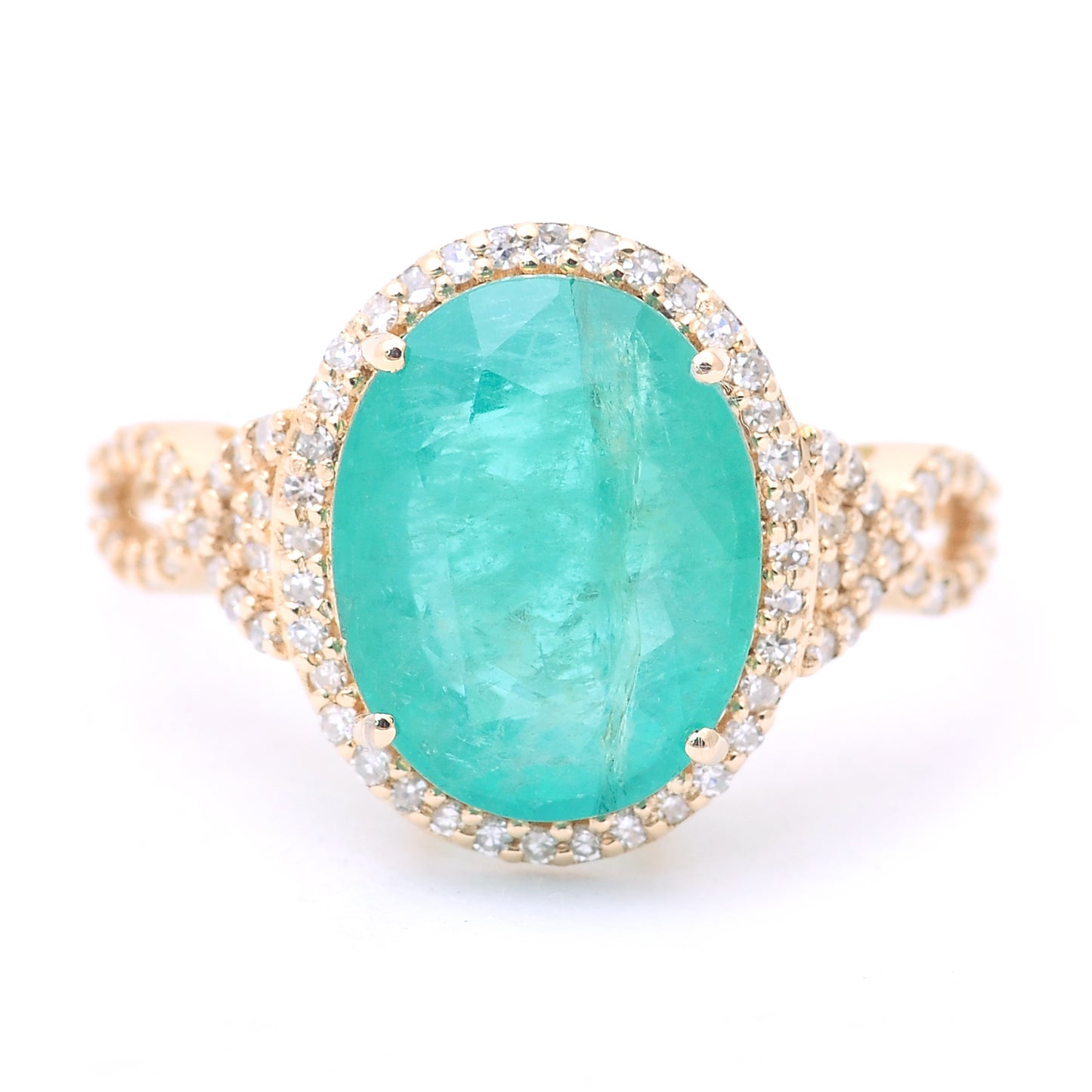3.86 Ct Oval Mixed Cut Natural Emerald 14K Gold Ring