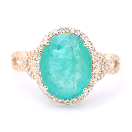 3.86 Ct Oval Mixed Cut Natural Emerald 14K Gold Ring