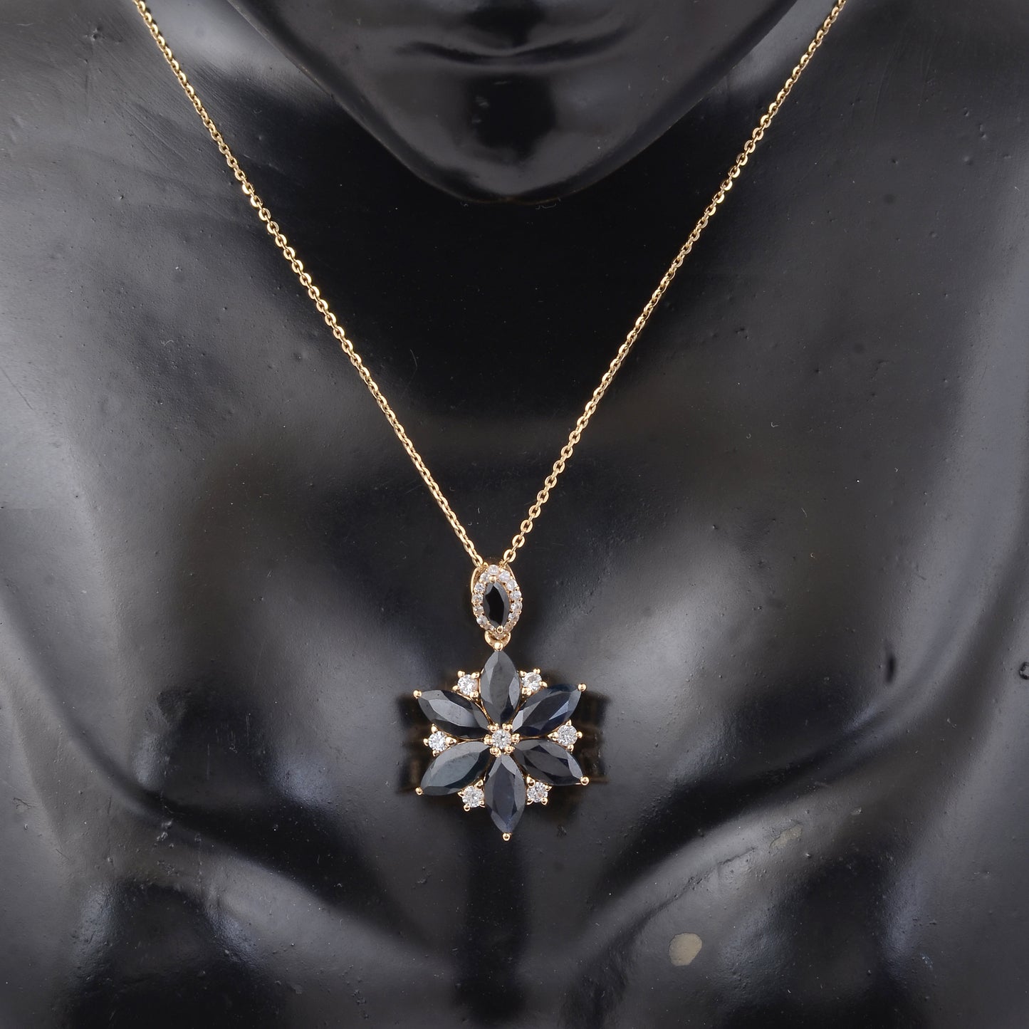 3.20 Ct Marquise Sapphire 14K Gold Pendant