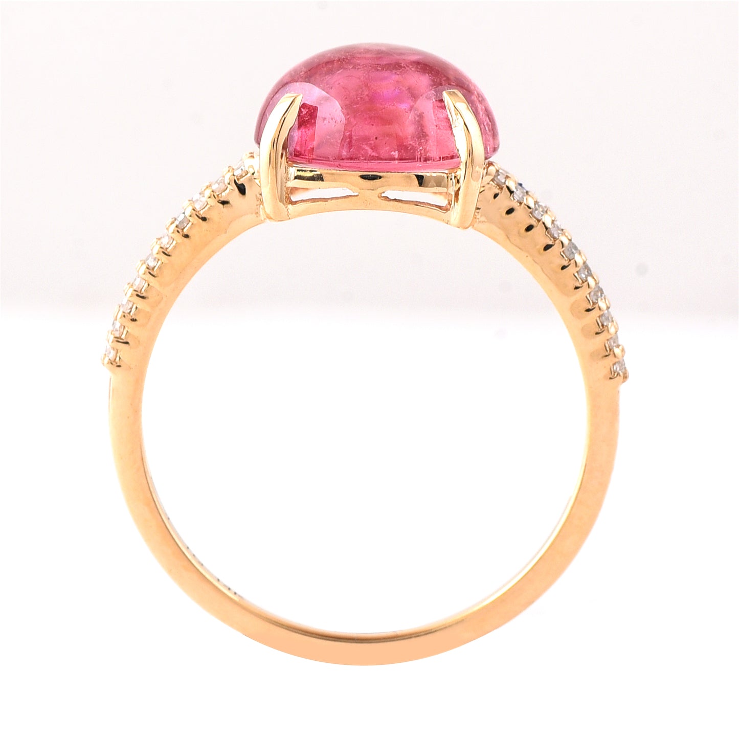 3.52 Ct Cushion Cabochon Cut Natural Pink Tourmaline 14K Gold Ring