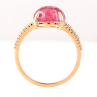 3.52 Ct Cushion Cabochon Cut Natural Pink Tourmaline 14K Gold Ring