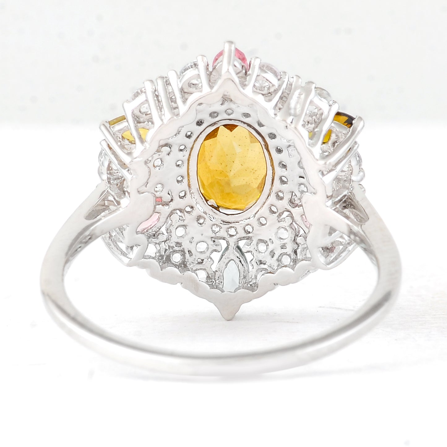 2.14 Ct Oval Mixed Cut, Marquise Mixed Cut Natural Multi-Coloured Tourmaline 950 Platinum Ring