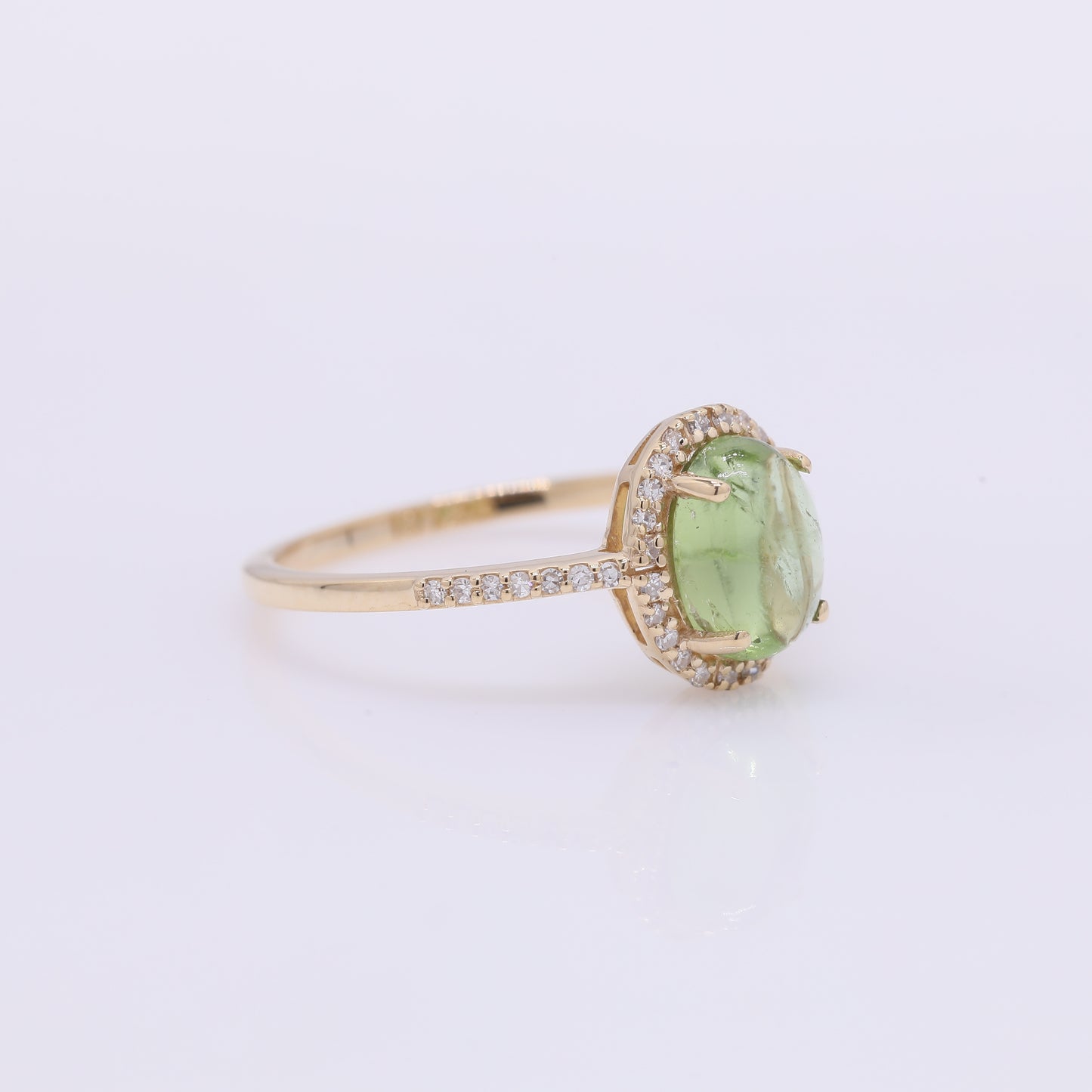 1.48 Ct Oval Cabochon Cut Natural Tourmaline 14K Gold Ring