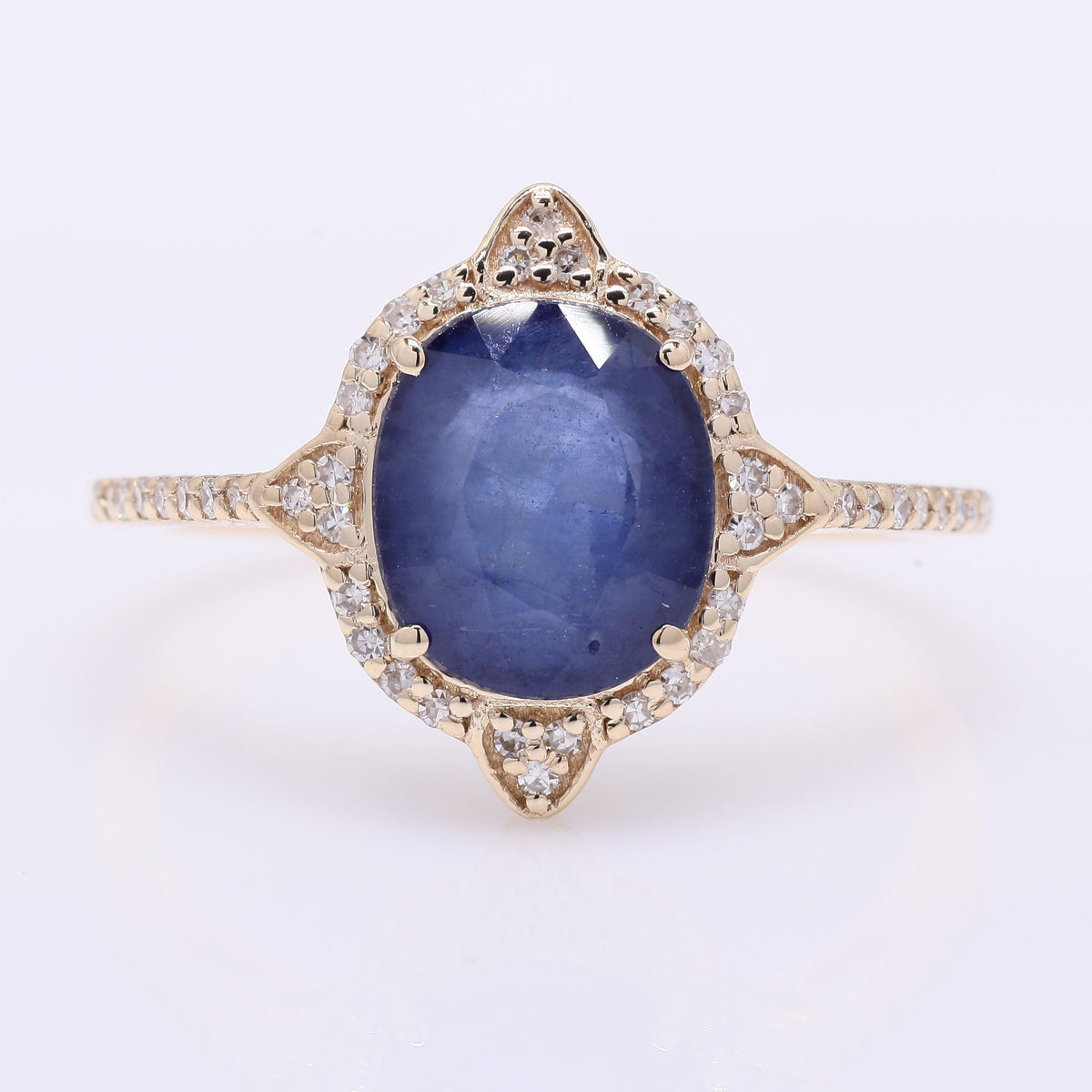 2.51 Ct Oval Mixed Cut Natural Sapphire 14K Gold Ring
