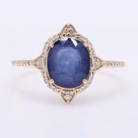 2.51 Ct Oval Mixed Cut Natural Sapphire 14K Gold Ring