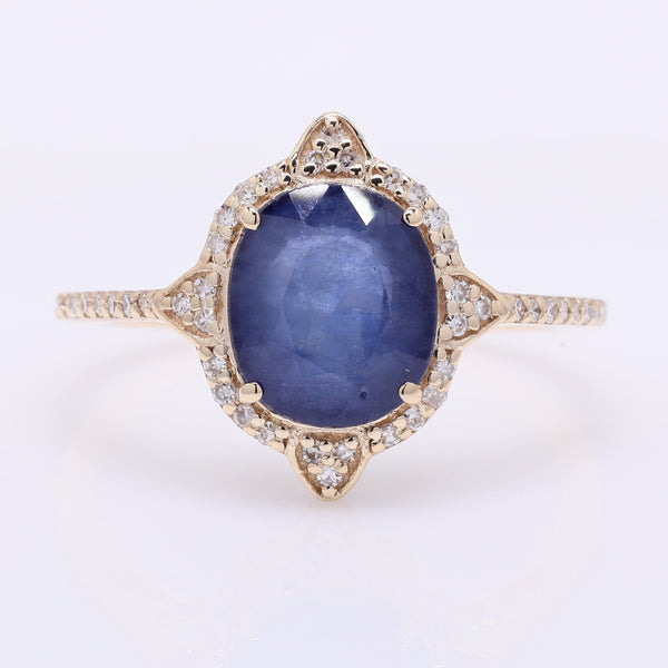 2.51 Ct Oval Mixed Cut Natural Sapphire 14K Gold Ring