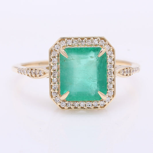 2.46 Ct Octagon Step Cut Natural Emerald 14K Gold Ring
