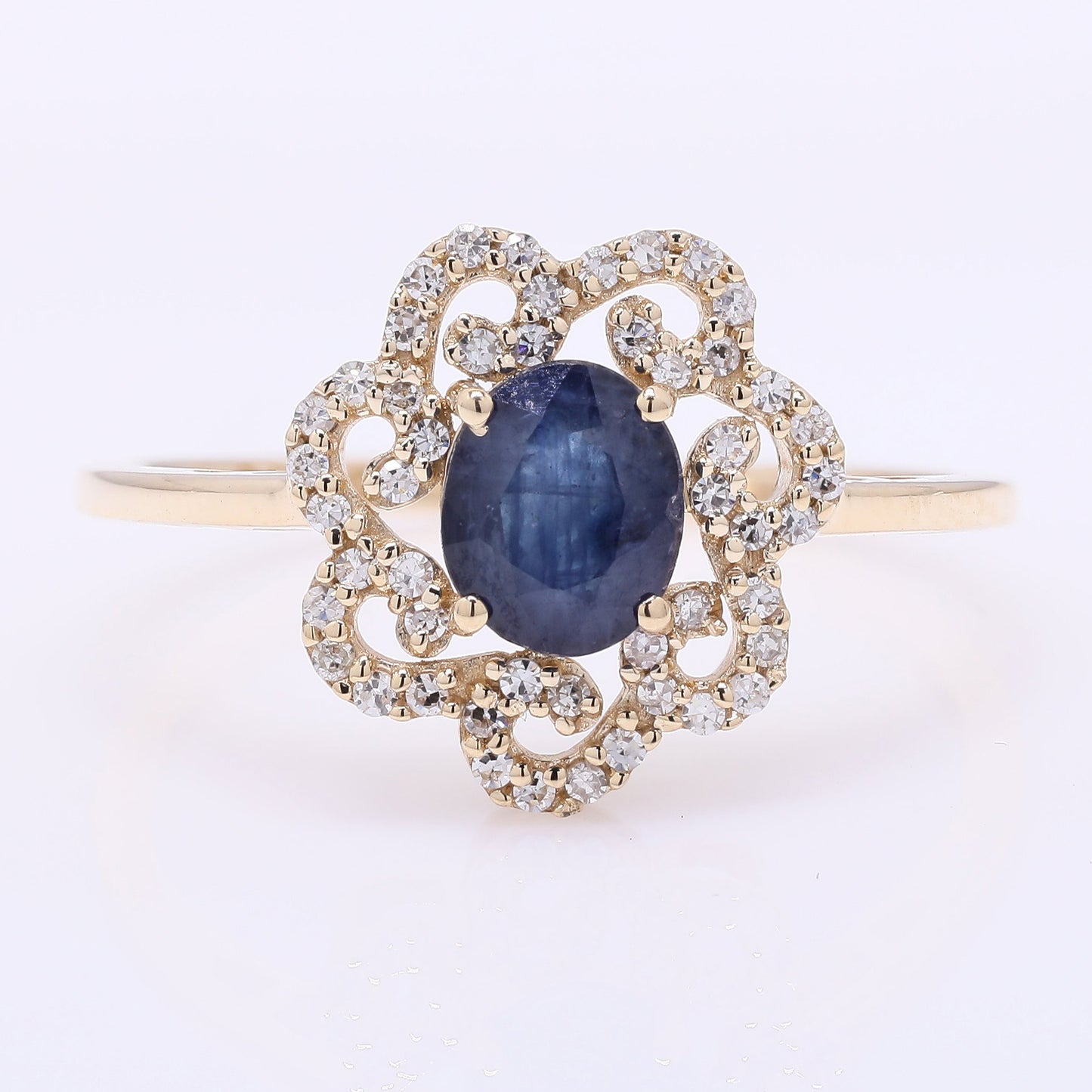 1.18 Ct Oval Mixed Cut Natural Sapphire 14K Gold Ring