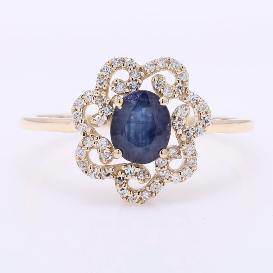 1.18 Ct Oval Mixed Cut Natural Sapphire 14K Gold Ring